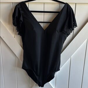 Cacique Black One Piece Swimsuit with Flutter Sleeves Size 16